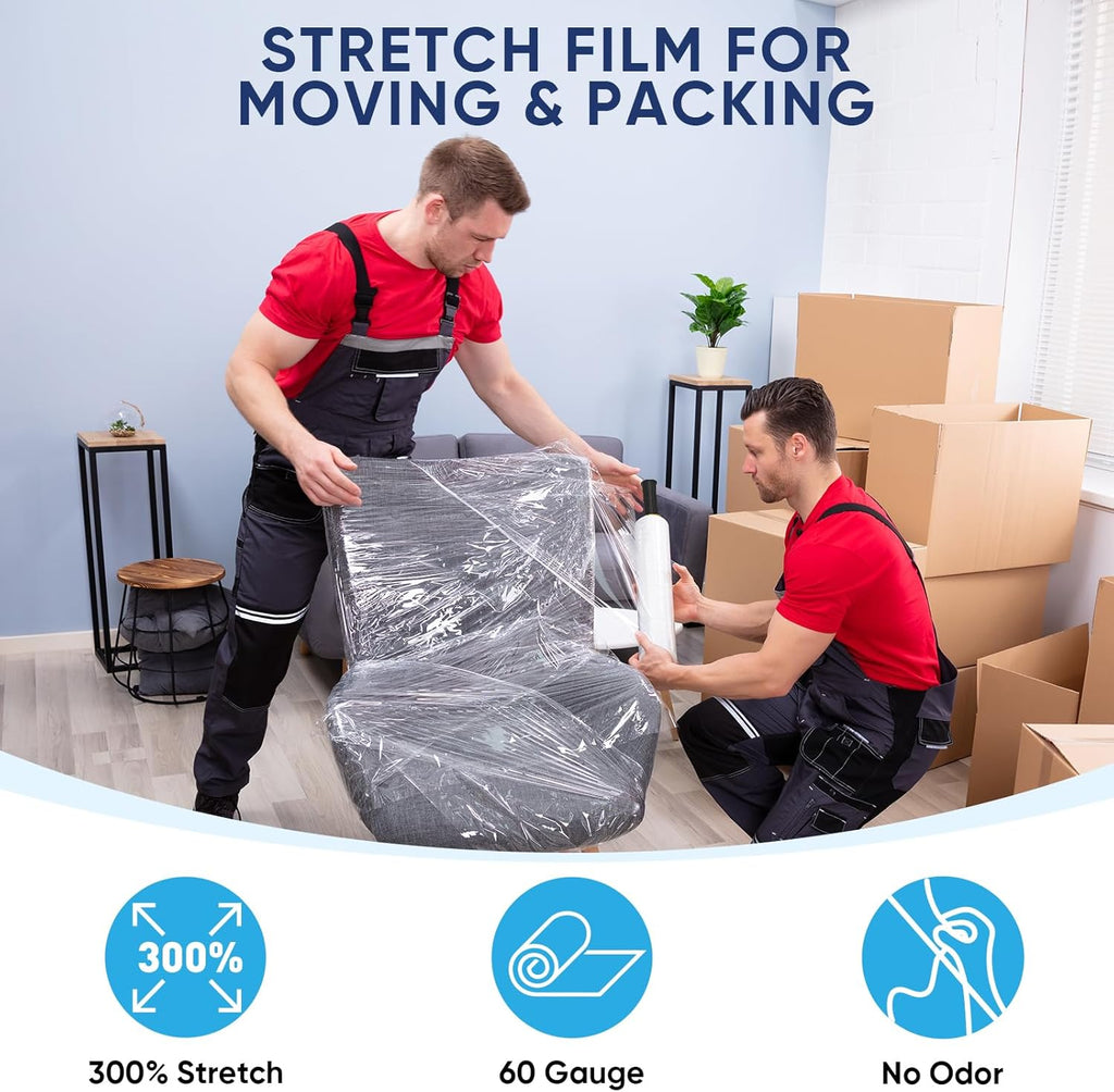 TICONN Stretch Wrap Stretch Film Roll, 1000ft Industrial Strength 15 inch Wide Clear Plastic Wrap with Handles for Pallet Wrapping Shipping Moving