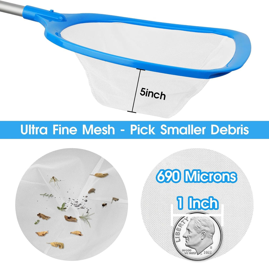 TidyMister Hot Tub Skimmer Spa Net with 12'' Aluminum Pole Ultra Fine Mesh Net Handy Leaf Skimmer for Small Above Ground Pools Pick Up Fine Debris Lightweight Net