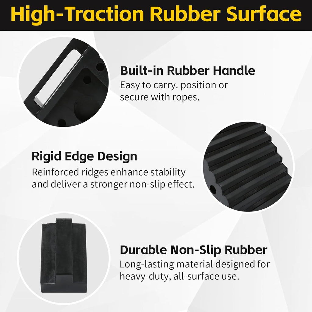 MaxxHaul Solid Rubber Wheel Chock 2-Pack | 8" x 4" x 6" Heavy-Duty Tire Stop | Non-Slip Traction Pads | Built-In Handle | All-Weather Vehicle Safety Block (70472)