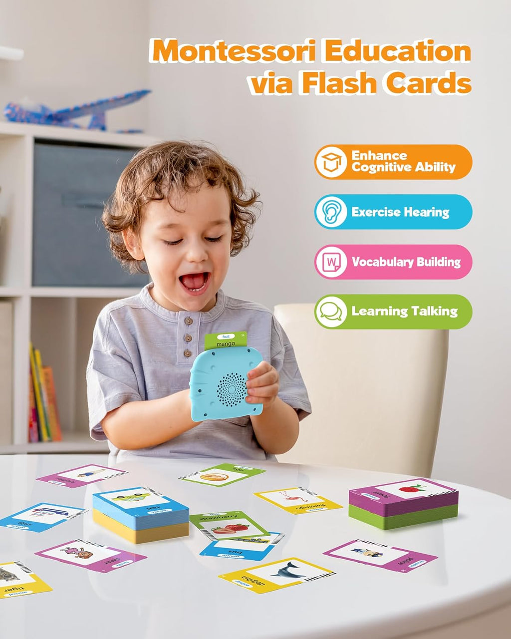 Airbition Talking Flash Cards for Toddlers 1 2 3 4 Year Olds, Montessori Language Learning with 224 Words, Pocket Speech Therapy Tools, and Speech Development Educational Playthings for Children