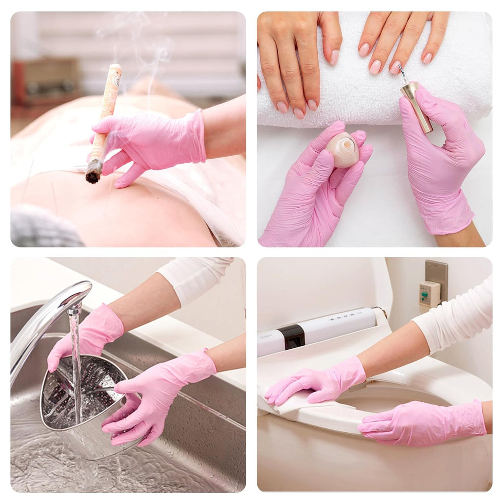 SwiftGrip Pink Nitrile Gloves, 3-mil, Industrial Gloves Disposable Latex Free, for Cleaning & Esthetician, Rubber Powder-Free, 100-ct Box (Small)