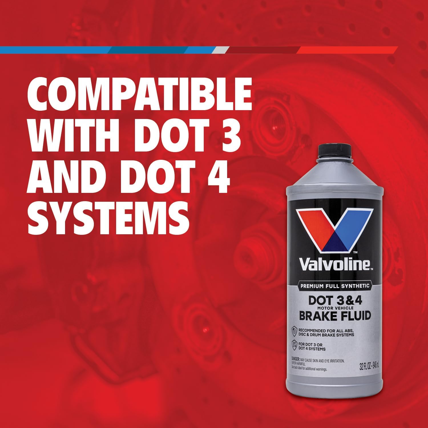 Valvoline DOT 3 & 4 Synthetic Brake Fluid with High Boiling Point, Corrosion Protection, Vapor Lock Resistance, Compatible with ABS, Disc and Drum Brake Systems, 32oz