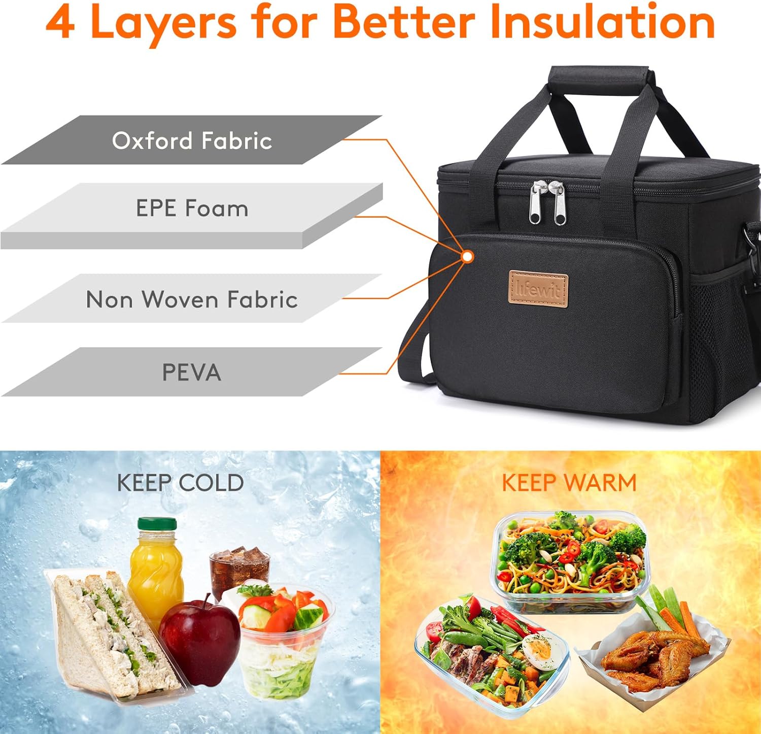 Lifewit Medium Lunch Bag, Insulated Lunch Box, Soft Cooler Cooling Tote for Adult Men Women, Black 12-Can (9L)