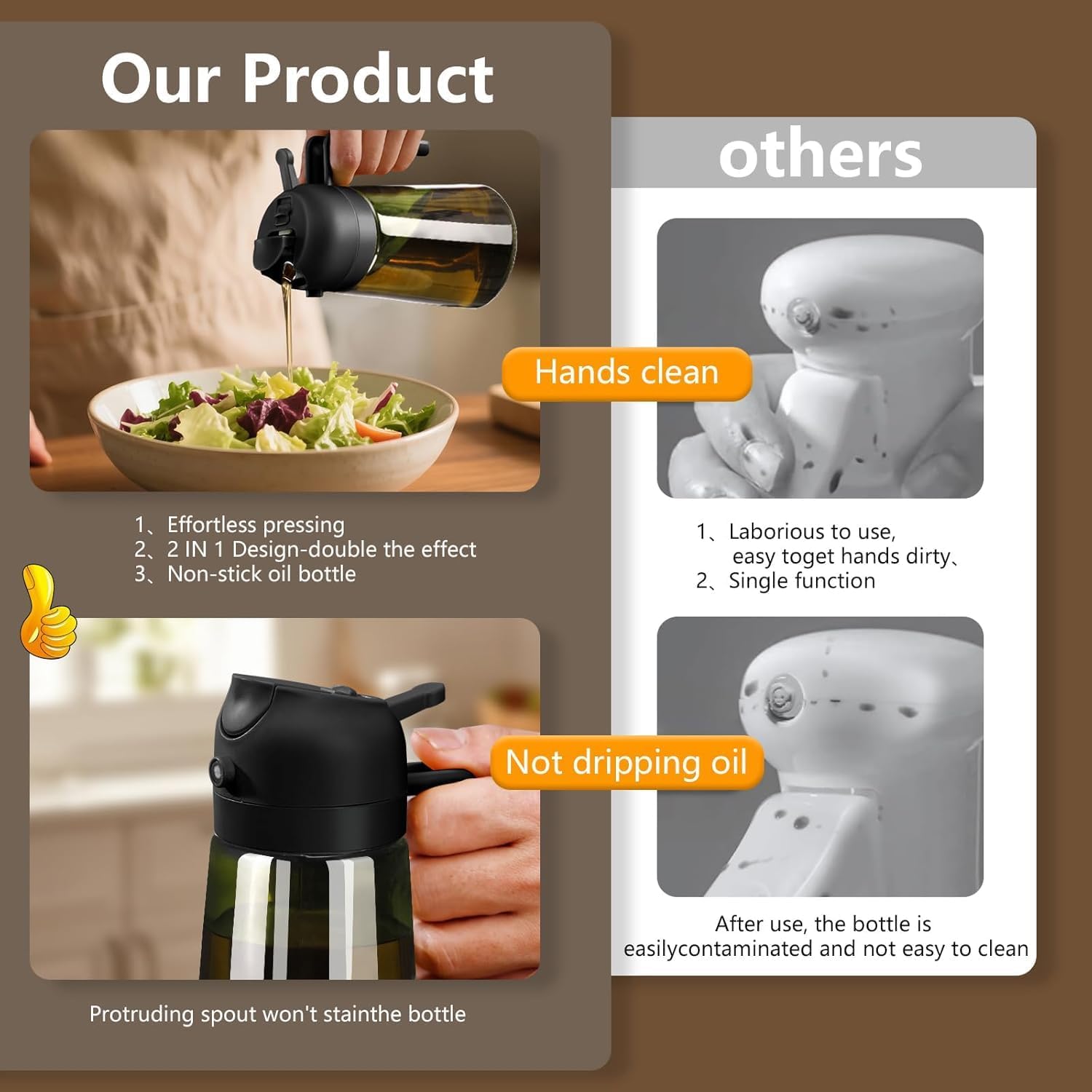 Olive Oil Sprayer for Cooking, 16oz/470ml Glass Light-Proof Oil Pourer for Kitchen, Air Fryer, Cooking, Salad, and BBQ by SWEET VIEW