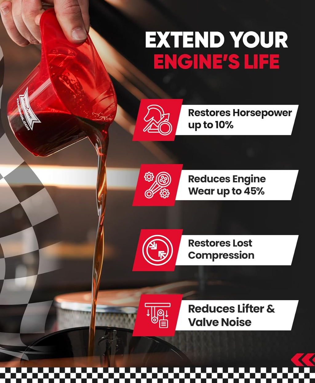 Prolube Oil Treatment - Engine Oil Additive for Gas & Diesel Engines - Reduces Wear, Noise, Vibration - Boosts Fuel Economy & Horsepower - Works on Transmissions & Differentials (1QT)