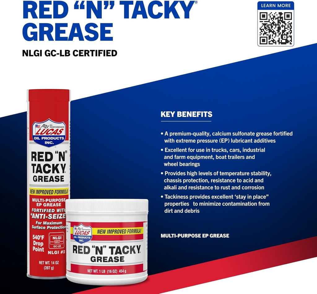 Lucas Oil 10005 Red 'N' Tacky Grease - 14 Ounce