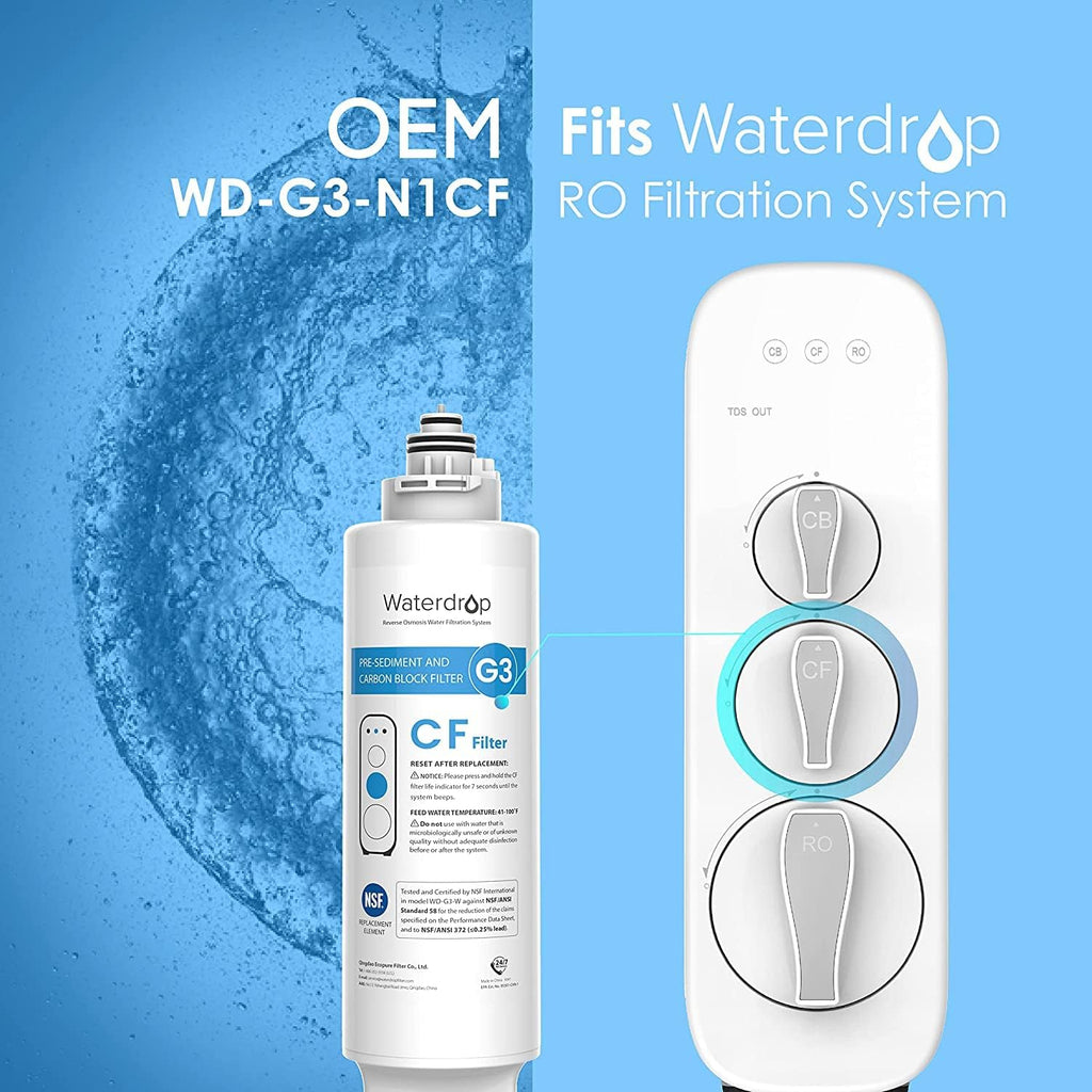 Waterdrop G3-N1CF Filter, Replacement for Waterdrop G3-W & G3P600 & G3P800 Reverse Osmosis System, 6-month Lifetime