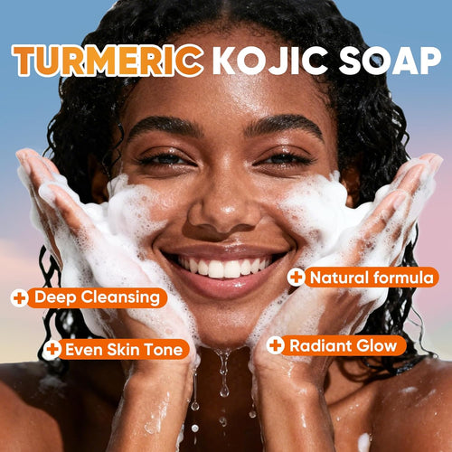 5 Pack Turmeric Kojic Acid Soap Bars(80g) - Infused with Retinol, Hydrolyzed Collagen, Vitamin E & Shea Butter, Gentle Care for Face, Body & Underarms, SLS Free, Suitable for Oily & Dry Skin