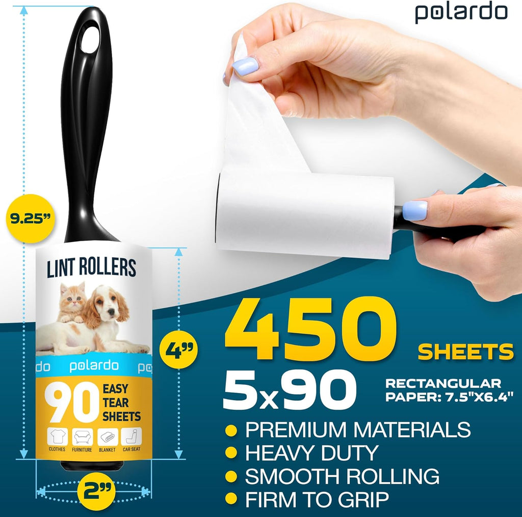 Lint Rollers for Pet Hair, White, Sticky Remover for Couch, Clothes, Furniture and Carpet, Dog and Cat Fur Remover, Animal Fuzz, 5 Large Sticky Rollers