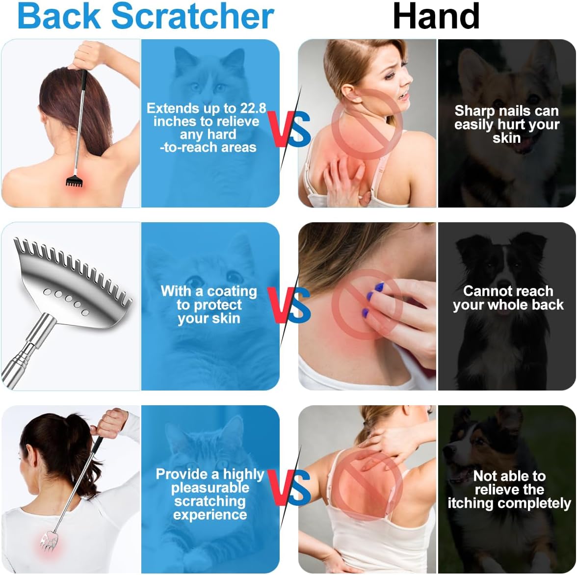 Yeipis 3 Pack Different Back Scratcher Metal Portable Telescoping with Rubber Handles, Extendable Back Massager Tool with Beautiful Box, Stocking Stuffers for Men Women Christmas Presents(Black)