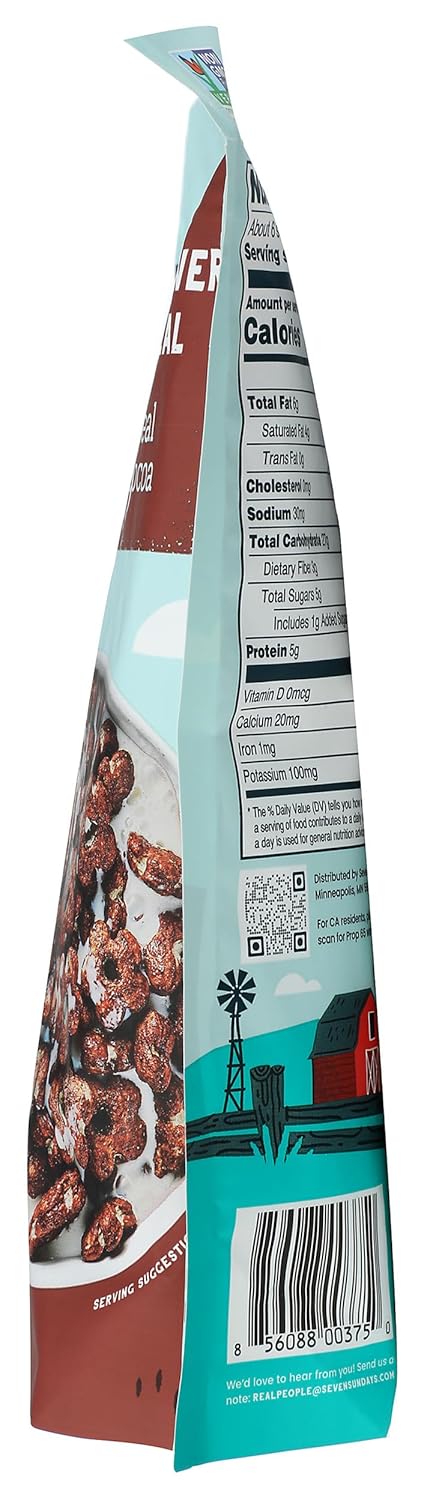 Seven Sundays Sunflower Cereal, Real Cocoa, 8 Oz Bag, Grain & Gluten Free, 5g Upcycled Protein, 1g Added Sugar, Crunchy Chocolate Snack