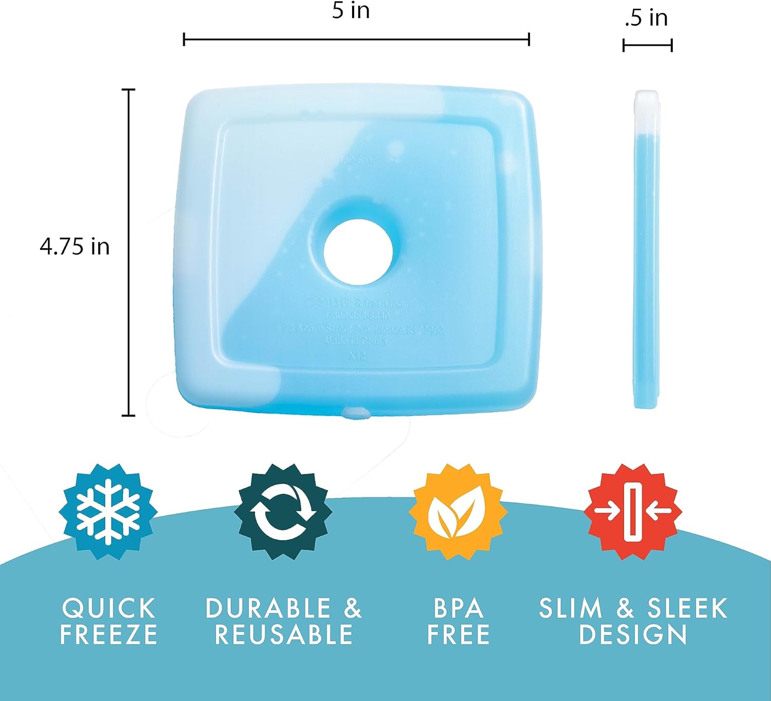 Fit + Fresh Cool Coolers Slim, Reusable Ice Packs for Lunch Bags, Beach Bags, Coolers, and More, Set of 4, Multicolored