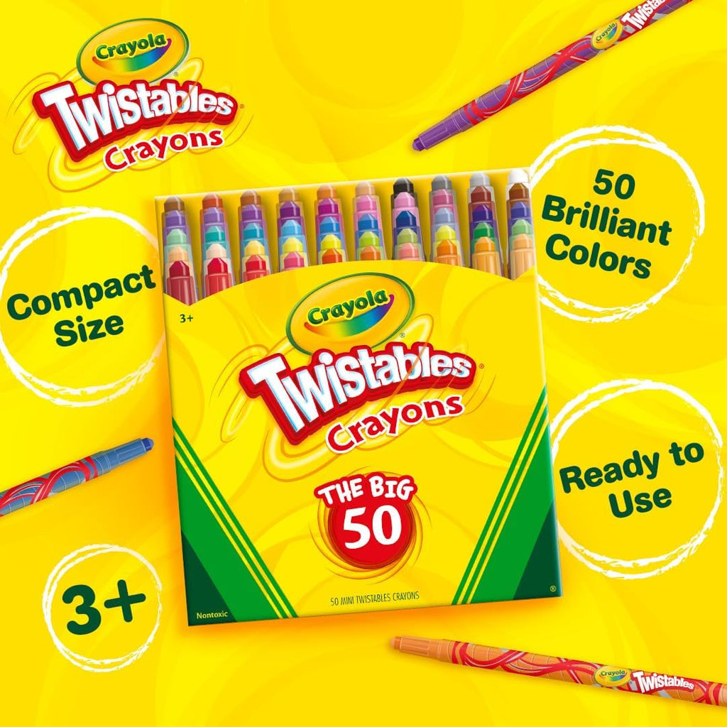 Crayola Mini Twistables Crayons for Kids (50ct), Essential Easter Basket Stuffers, No Peel Crayons for Coloring Books, Gift for Toddlers & Kids, Arts & Crafts Supplies, 3+