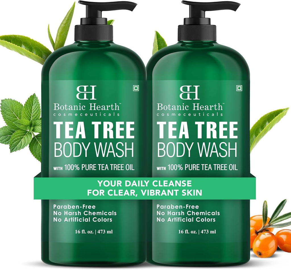 Botanic Hearth Tea Tree Body Wash 16 fl oz (2 Pack) Natural Antifungal & Odor Control Shower Gel for Acne, Athlete’s Foot, Ringworm, Jock Itch, Healthy Skin, Sulfate & Paraben Free, for Men & Women