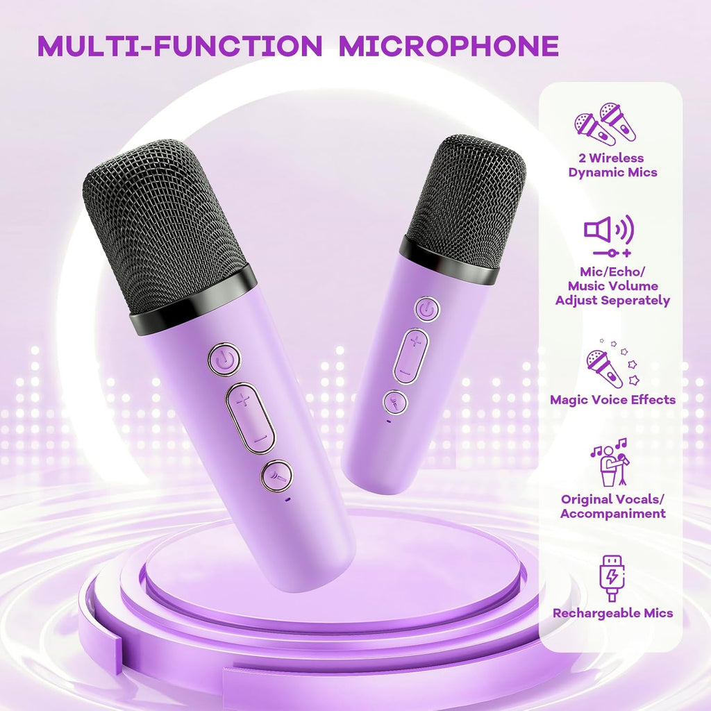 YLL Karaoke Machine for Kids, Portable Mini Speaker with 2 Wireless Microphones, TOP Kids Gifts for Girls Ages 3, 4, 5, 6, 7, 8, 9, 10+ Years Old, 4-12th Birthday Singing Present Toy Party (Purple)