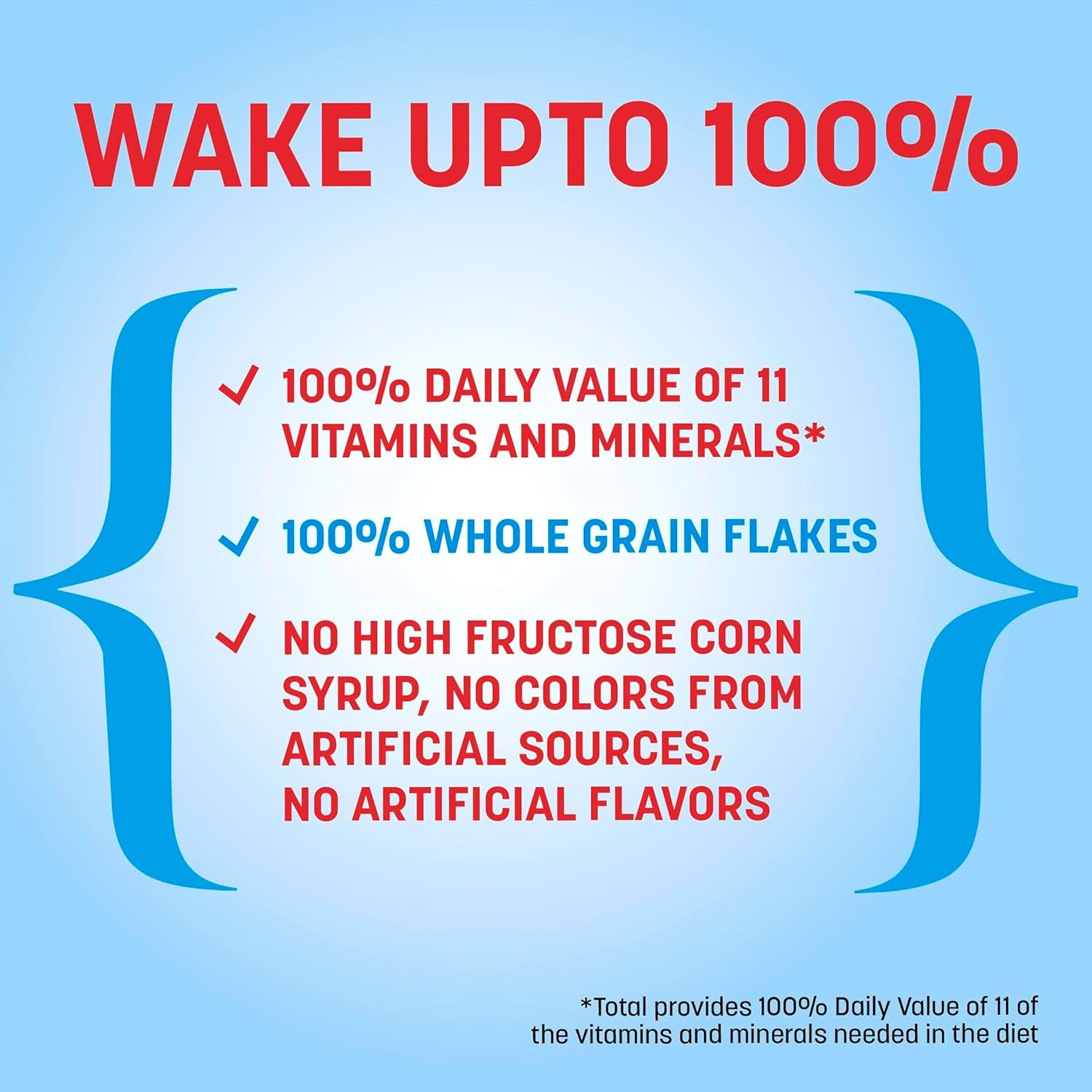 Total Breakfast Cereal, 100% Daily Value of 11 Vitamins and Minerals, Whole Grain Cereal, 16 oz