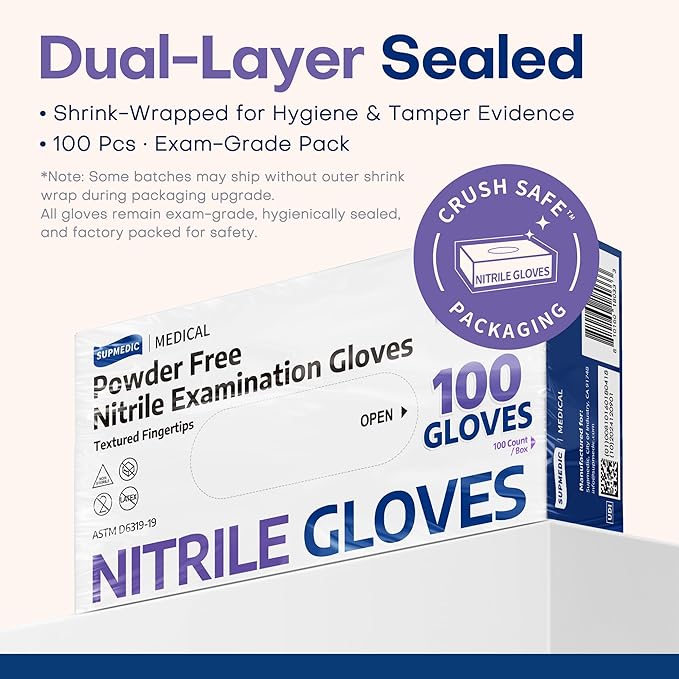 Supmedic Medical Soft Max™ Nitrile Disposable Gloves, 100 Ct Latex-Free Powder-Free Food Safe Cooking Cleaning Lab Exam Glove