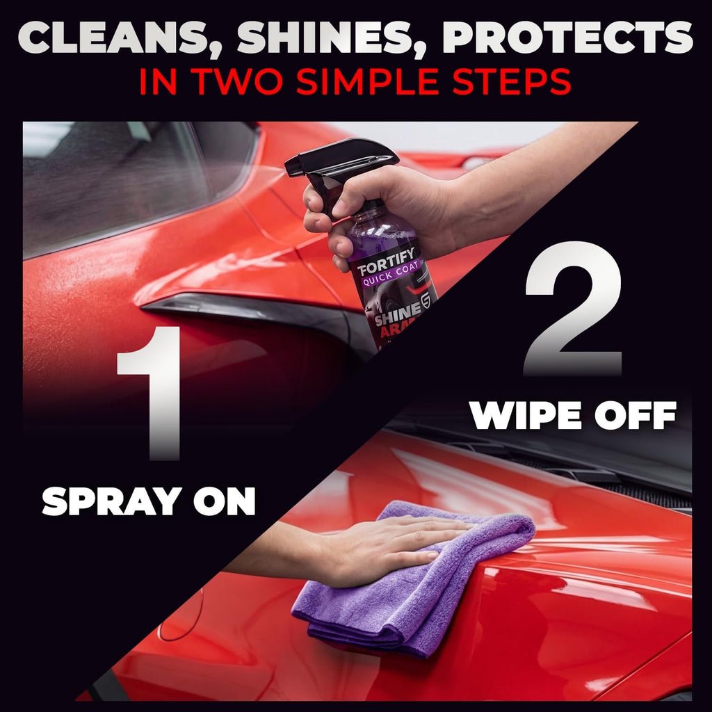 Car Wax Spray and Ceramic Coating for Cars - 3 in 1 Waterless Car Wash and Detailing - Quick Effect Coating Agent for Car - High Gloss Top Coat, Shiny Car Stuff by Shine Armor - Protective Wax 16FlOz
