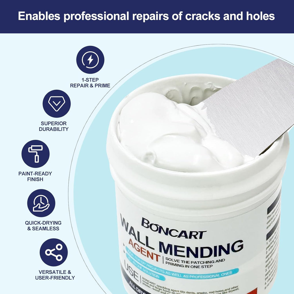 BONCART 8.6oz Drywall Patch Repair Kit - Professional All-in-1 Tool Set (Scrapers/Sandpaper/Texture Sponge/Gloves/Putty Knife) for Fast Wall Hole Repair