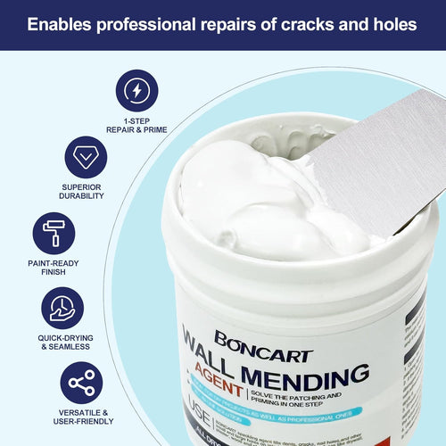 BONCART 8.6oz Drywall Patch Repair Kit - Professional All-in-1 Tool Set (Scrapers/Sandpaper/Texture Sponge/Gloves/Putty Knife) for Fast Wall Hole Repair