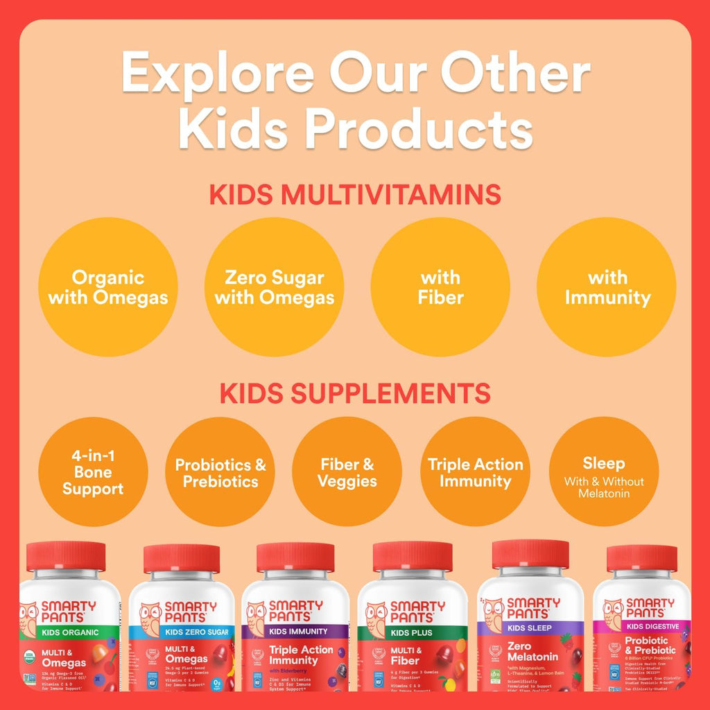 SmartyPants Kids Multivitamin Gummies with Omega 3 DHA/EPA, Vitamins D3, C, B12, B6, A, K, and Zinc, Gluten Free, Clean Label, Three Fruit Flavors, 60 Gummies (30 Day Supply)