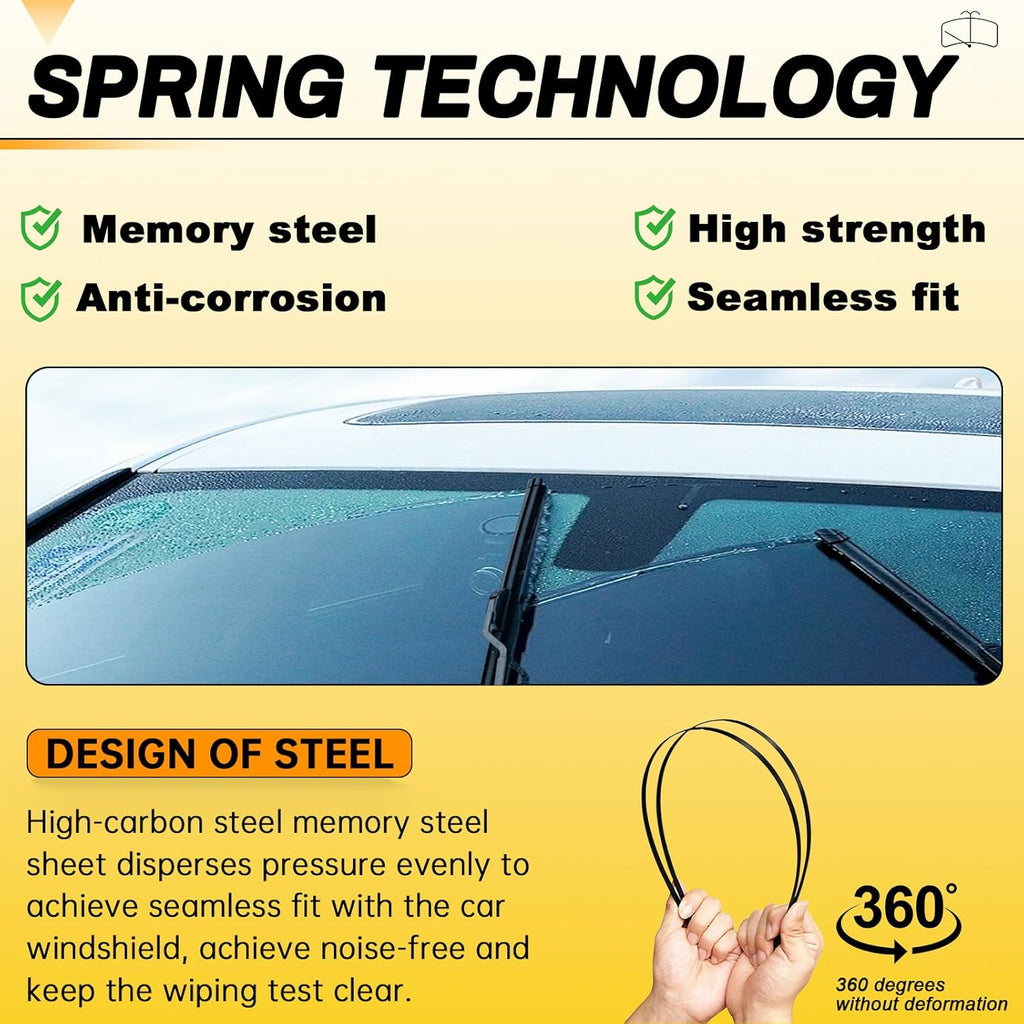 AUTOBOO 26" and 16" Windshield Wipers Blades (Pack Of 2),OEM Quality Premium All-Seasons Wiper blades,Stable and Quiet Armor wiper blades