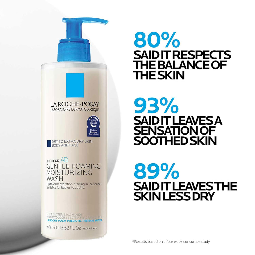 La Roche-Posay Lipikar AP+ Gentle Foaming Moisturizing Wash, Shea Butter + Niacinamide + Glycerin, Moisturizing Body Wash For Dry Skin, National Eczema Association Accepted, Dermatologist Tested