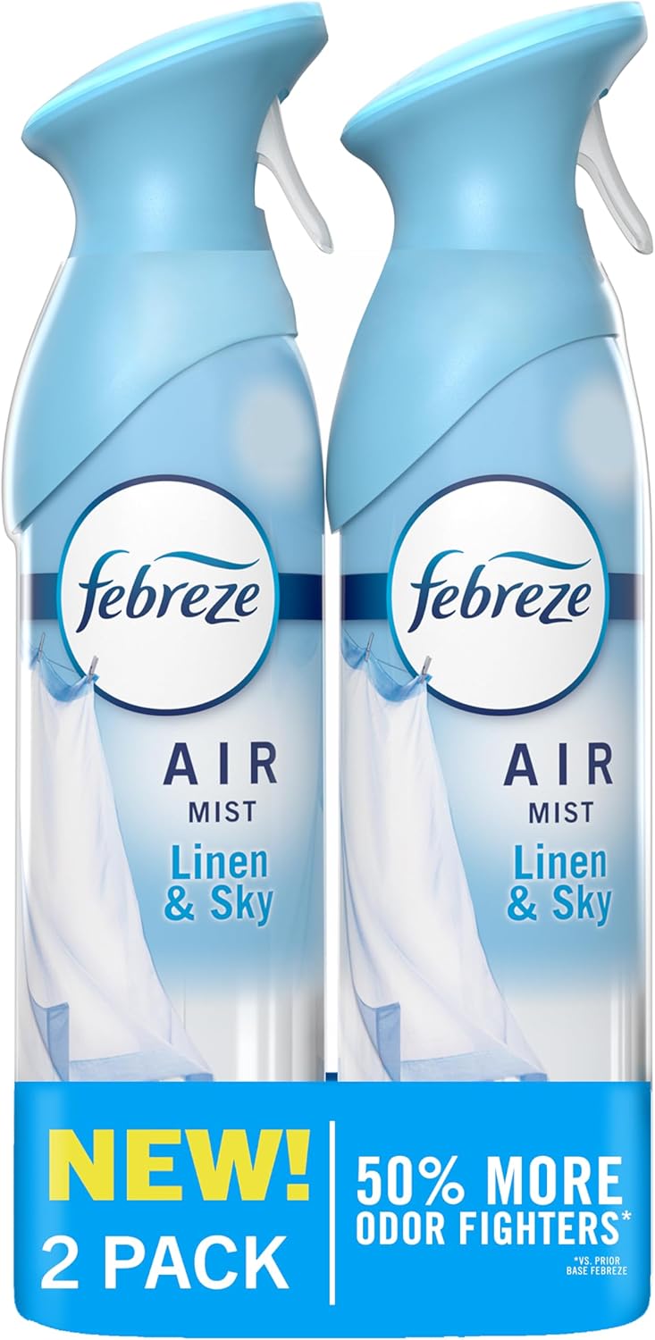 Febreze Air Mist, Air Freshener Spray, Odor Fighting Room Spray, Deodorizer for Home Bathroom Kitchen Office Apartment Dorm Room Classroom, Linen & Sky Scent, 8.1oz (Pack of 2)