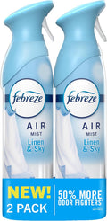 Febreze Air Mist, Air Freshener Spray, Odor Fighting Room Spray, Deodorizer for Home Bathroom Kitchen Office Apartment Dorm Room Classroom, Linen & Sky Scent, 8.1oz (Pack of 2)