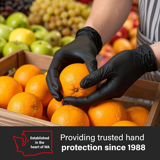 GLOVEWORKS Black Nitrile Gloves 5 Mil Disposable, Latex Free, Textured Grip for Food Service, Cooking, Professional Cleaning