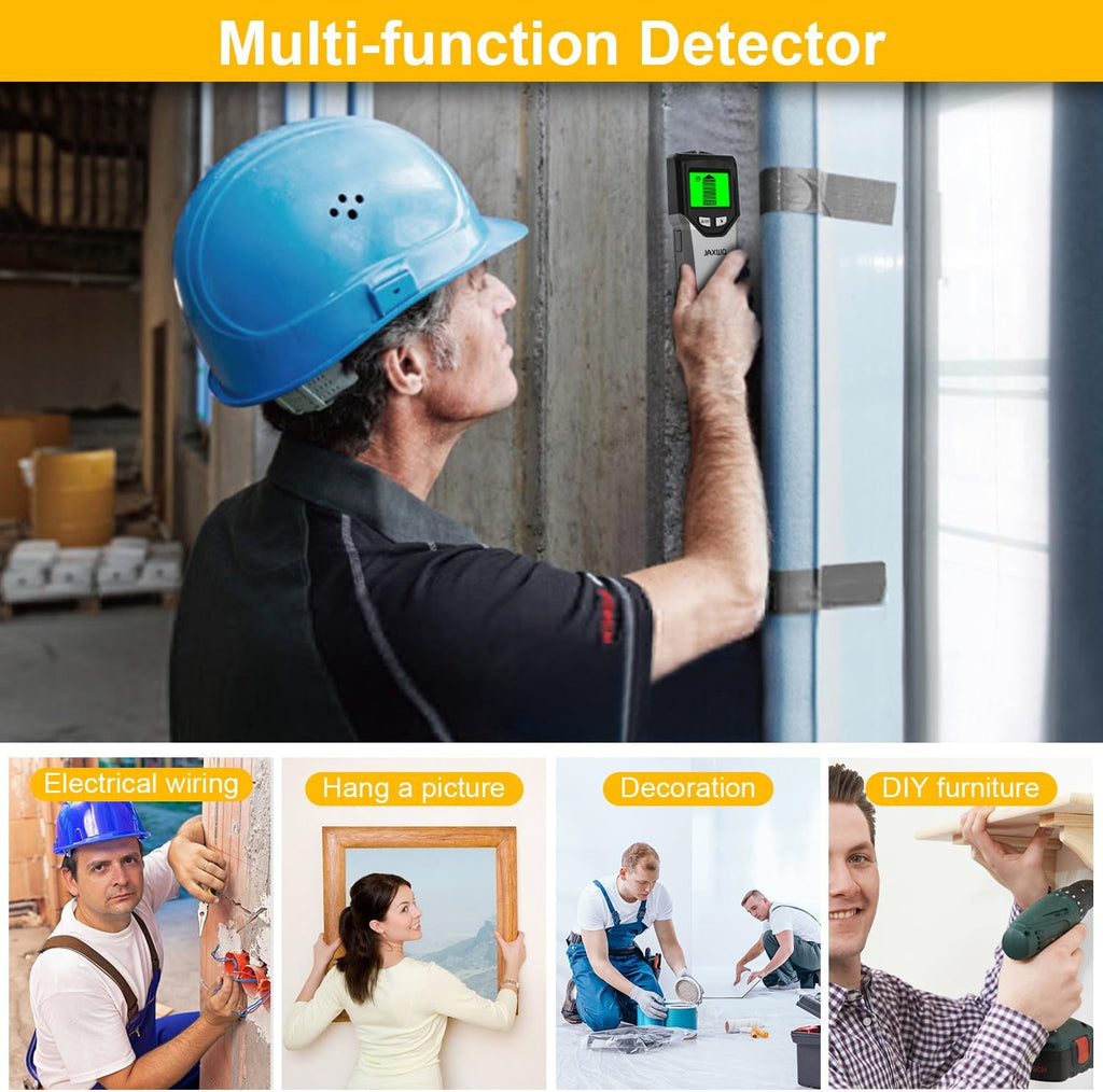 Stud Finder Wall Scanner - 5 in 1 Stud Finder Tool w/Smart Chip and HD LCD Display, Stud Detector Beam Finders for the Center and Edge of Wood AC Wire Metal Studs Joist Pipe (‎Silver Plate)