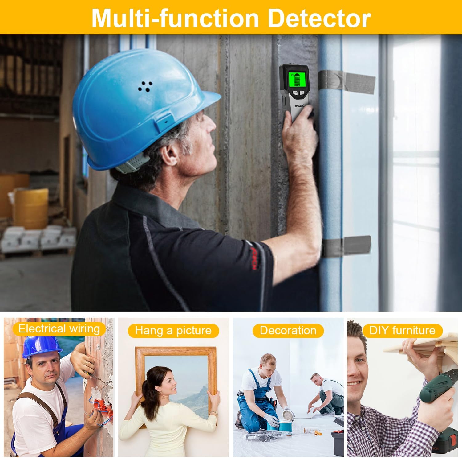 Stud Finder Wall Scanner - 5 in 1 Stud Finder Tool w/Smart Chip and HD LCD Display, Stud Detector Beam Finders for the Center and Edge of Wood AC Wire Metal Studs Joist Pipe (‎Silver Plate)