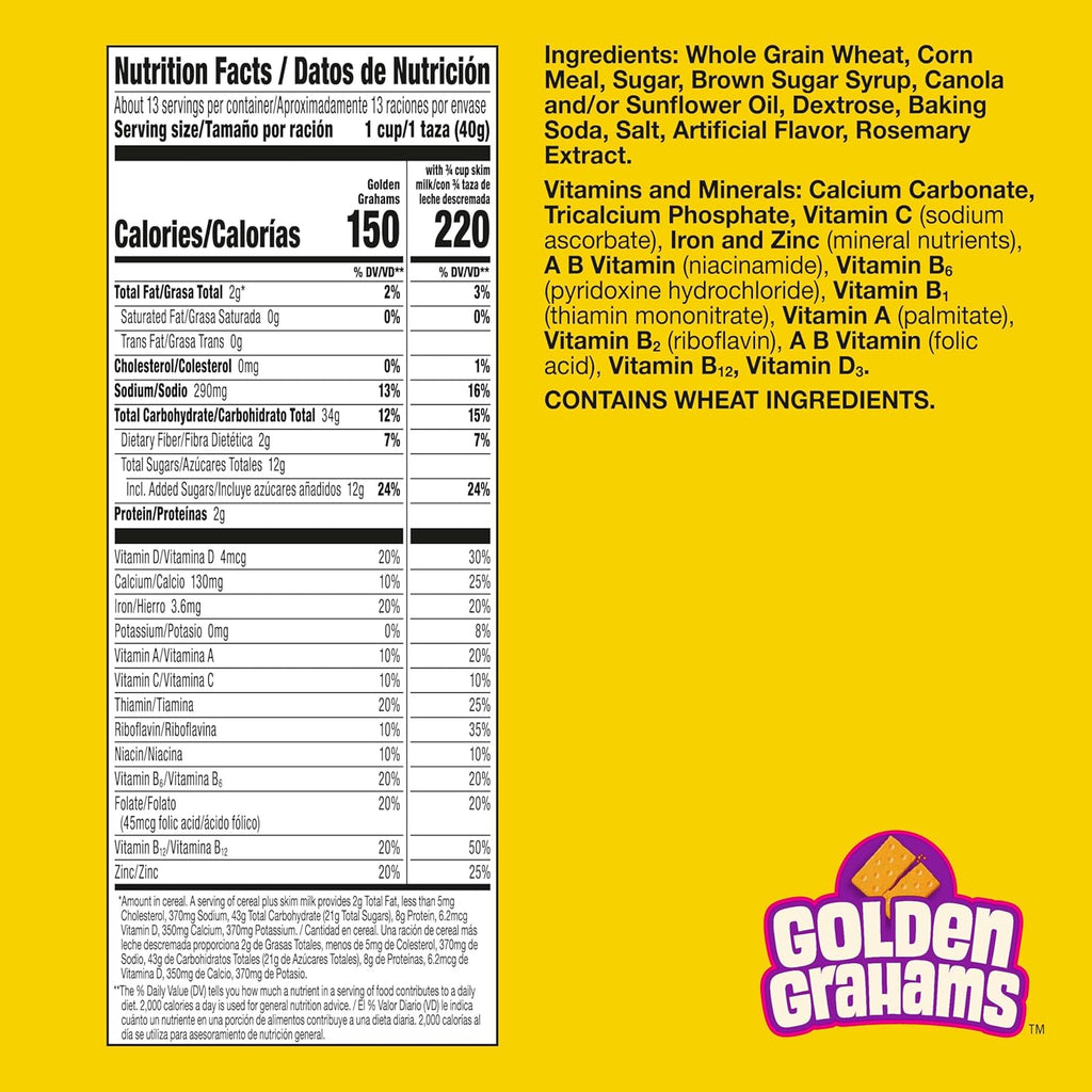 Golden Grahams Breakfast Cereal, Graham Cracker Taste, Made with Whole Grain, Family Size, 18.9 oz