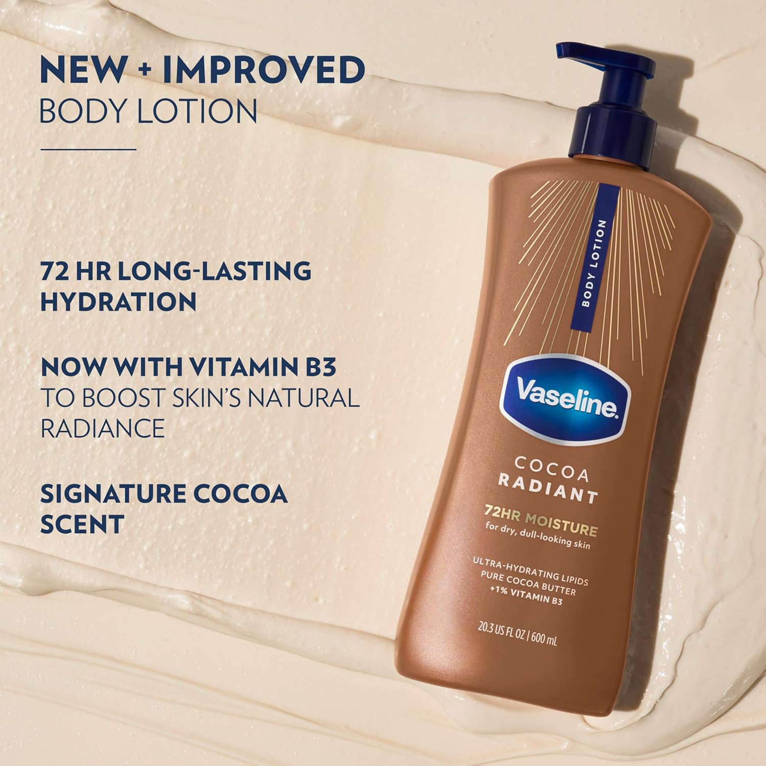Vaseline Intensive Care Body Lotion Cocoa Radiant 3 count for Dry Skin Lotion Made with Ultra-Hydrating Lipids and Pure Cocoa Butter for a Long-Lasting, Radiant Glow 20.3 Oz