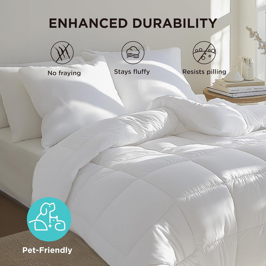 Bedsure Comforter Duvet Insert - Quilted Comforters Queen Size, All Season Duvet, GentleSoft Down Alternative Bedding Blanket, with 8 Tabs, Gifts for Women/Men, White, Queen 88 x 88 Inches