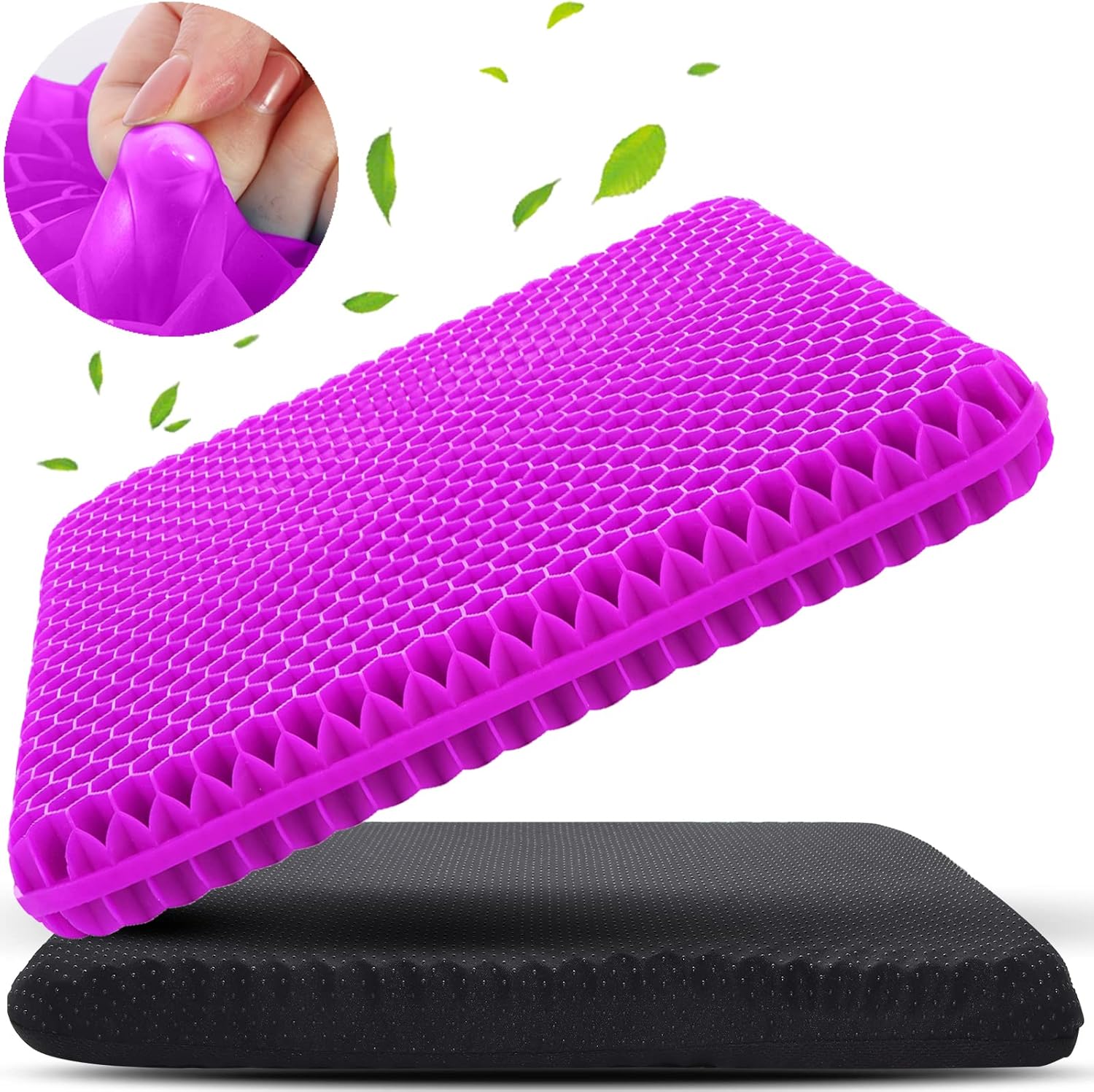 KYSMOTIC Gel Seat Cushion for Long Sitting (Large & Thick), Soft & Breathable, Gel Cushion for Wheelchair, Gel Chair Cushion for Hip Pain, Gel Seat Cushion for Office Chair (Black Cover)