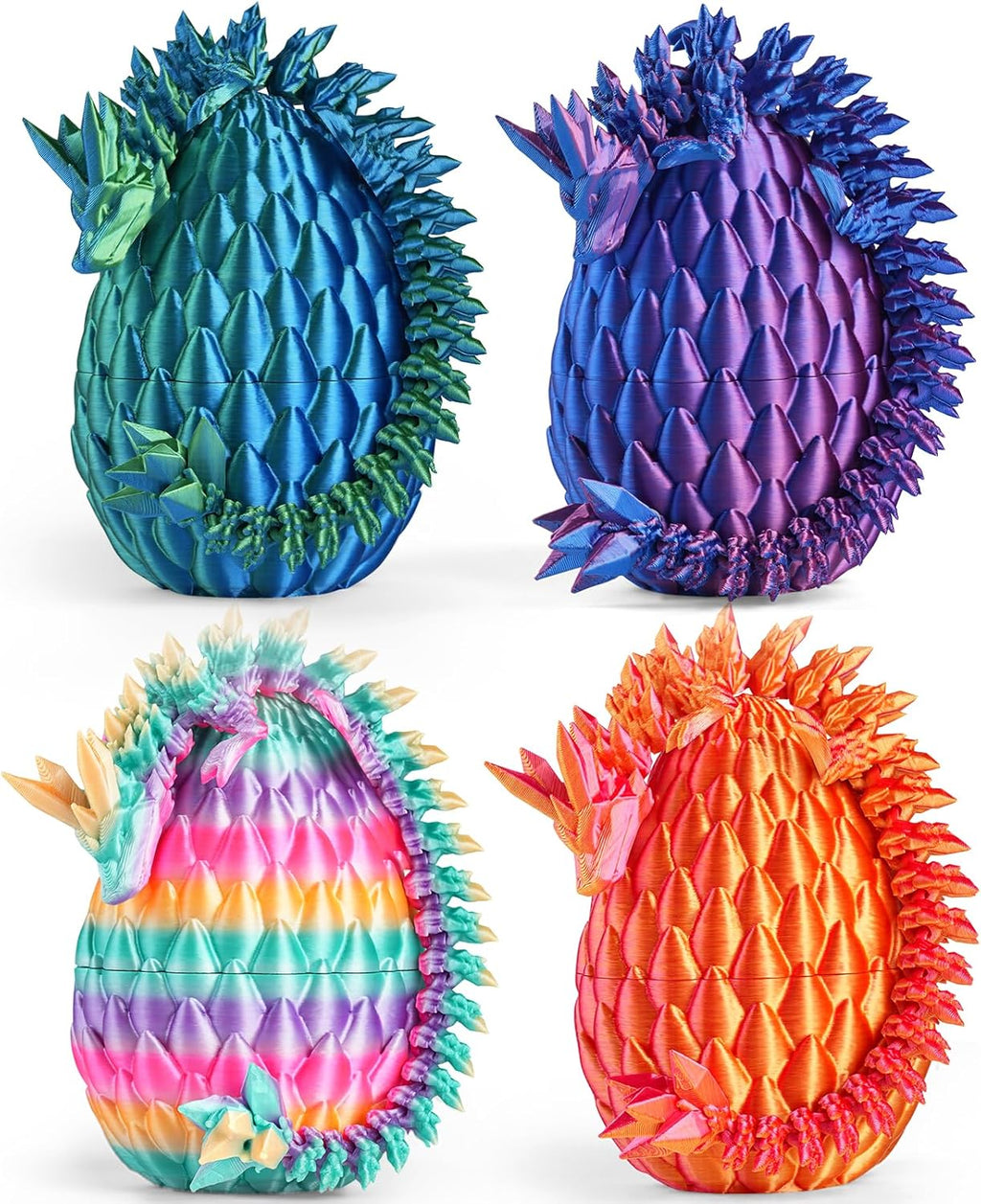 Rapean 8" 3D Printed Dragon Eggs, Easter Basket Stuffers for Kids and Teens, Articulated Dragon Toys for Children, Unique Easter Gifts for Boys & Girls (4Pack)