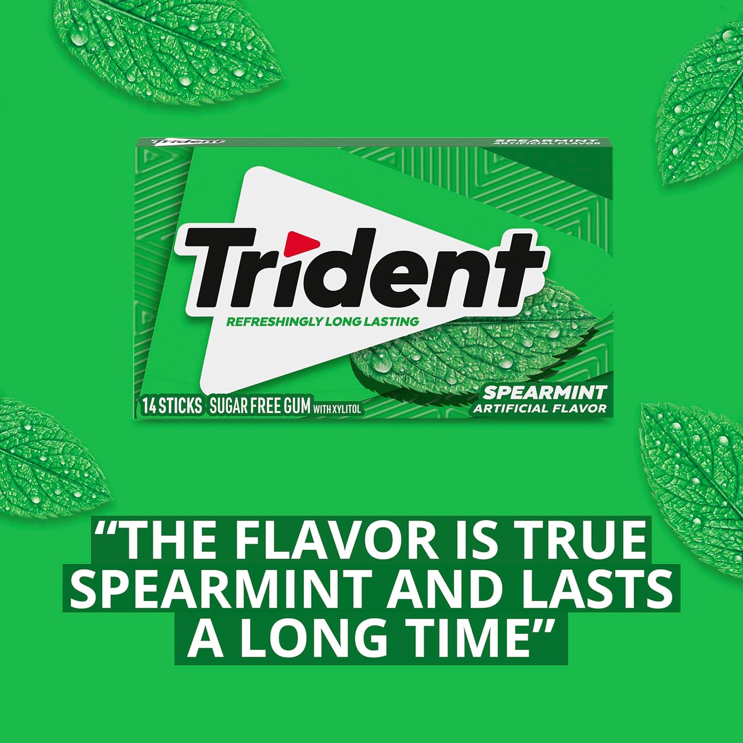 Trident Spearmint Sugar-Free Chewing Gum, 12 Packs of 14 Pieces (168 Total Pieces)