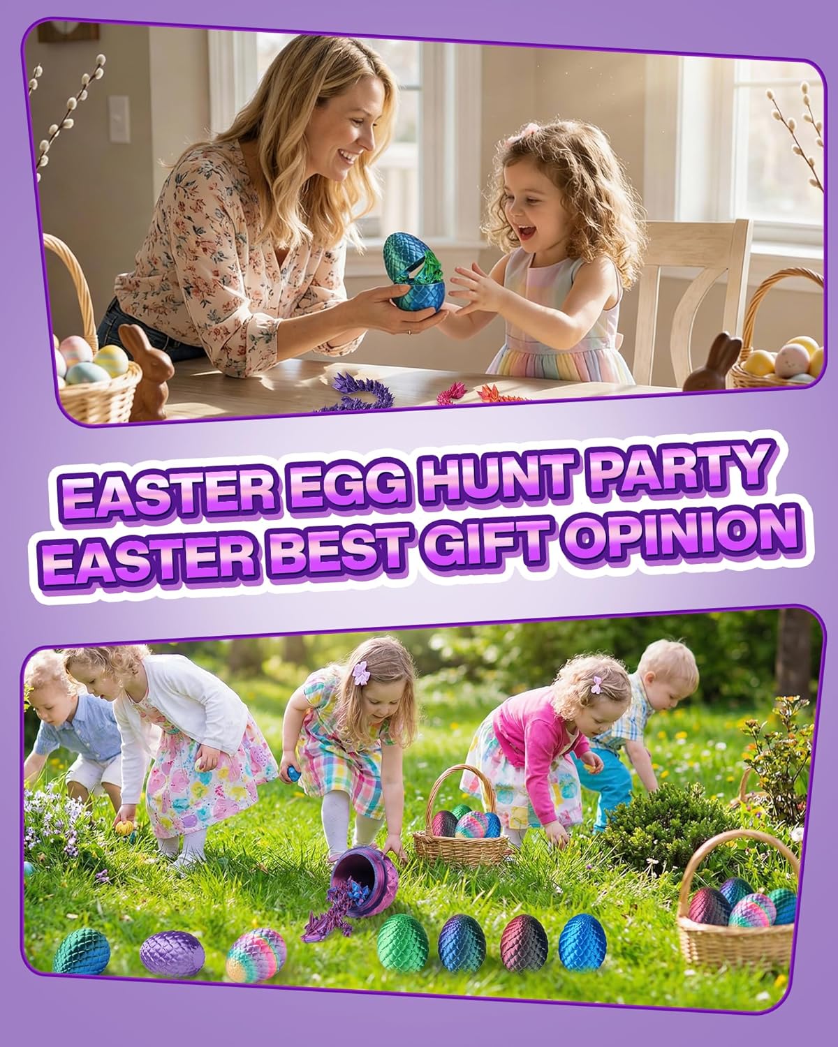 12PACK 3D Printed Dragon Eggs, Easter Basket Stuffers for Children and Teens, Unique Easter Toys & Gifts for Boys, Mini Articulated Dragon Toys for Kids.