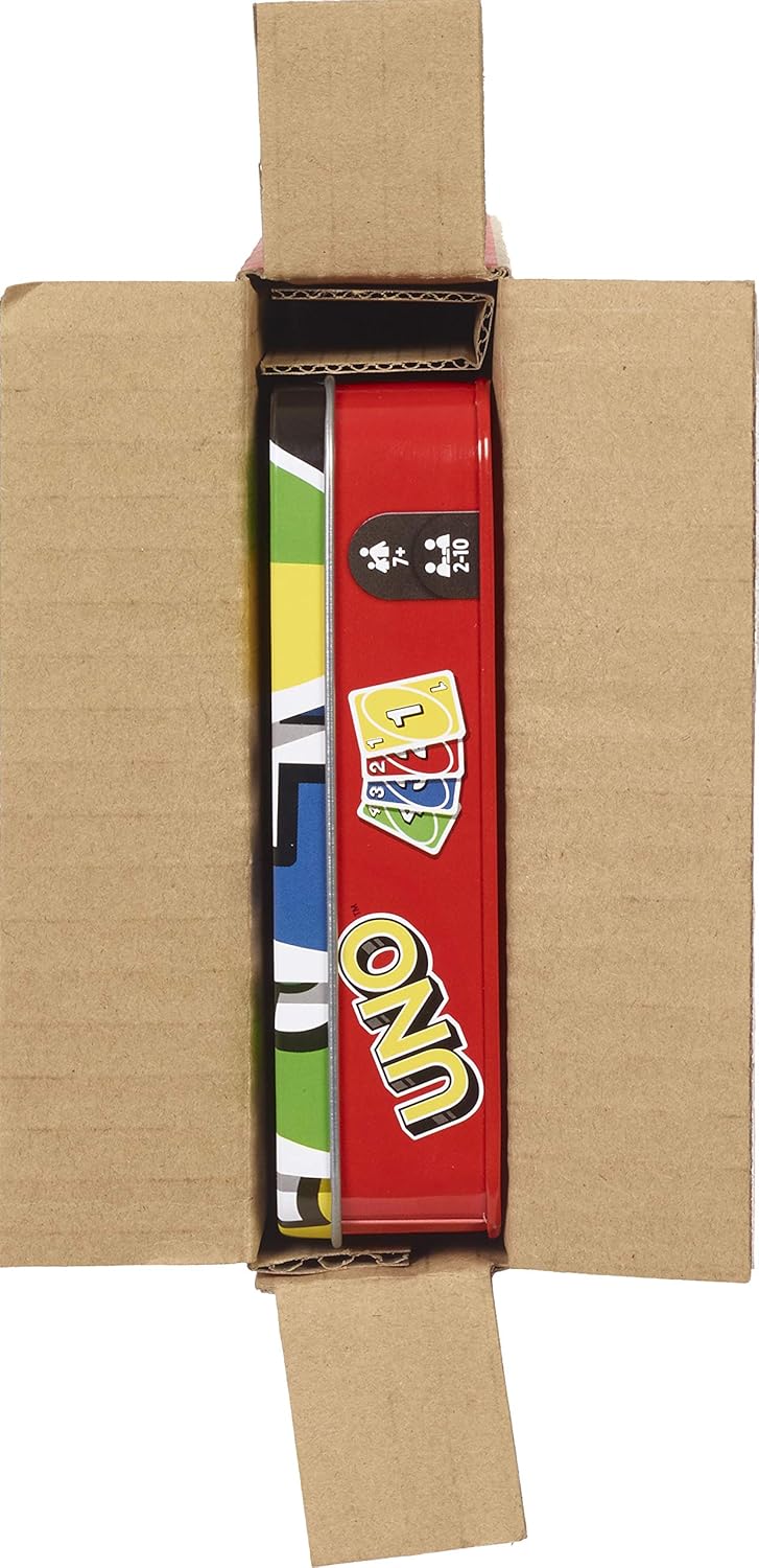 Mattel Games UNO Card Game in Travel & Storage Tin for Kid, Adult & Family Nights & Parties, Color Blind Accessible & Customizable Deck