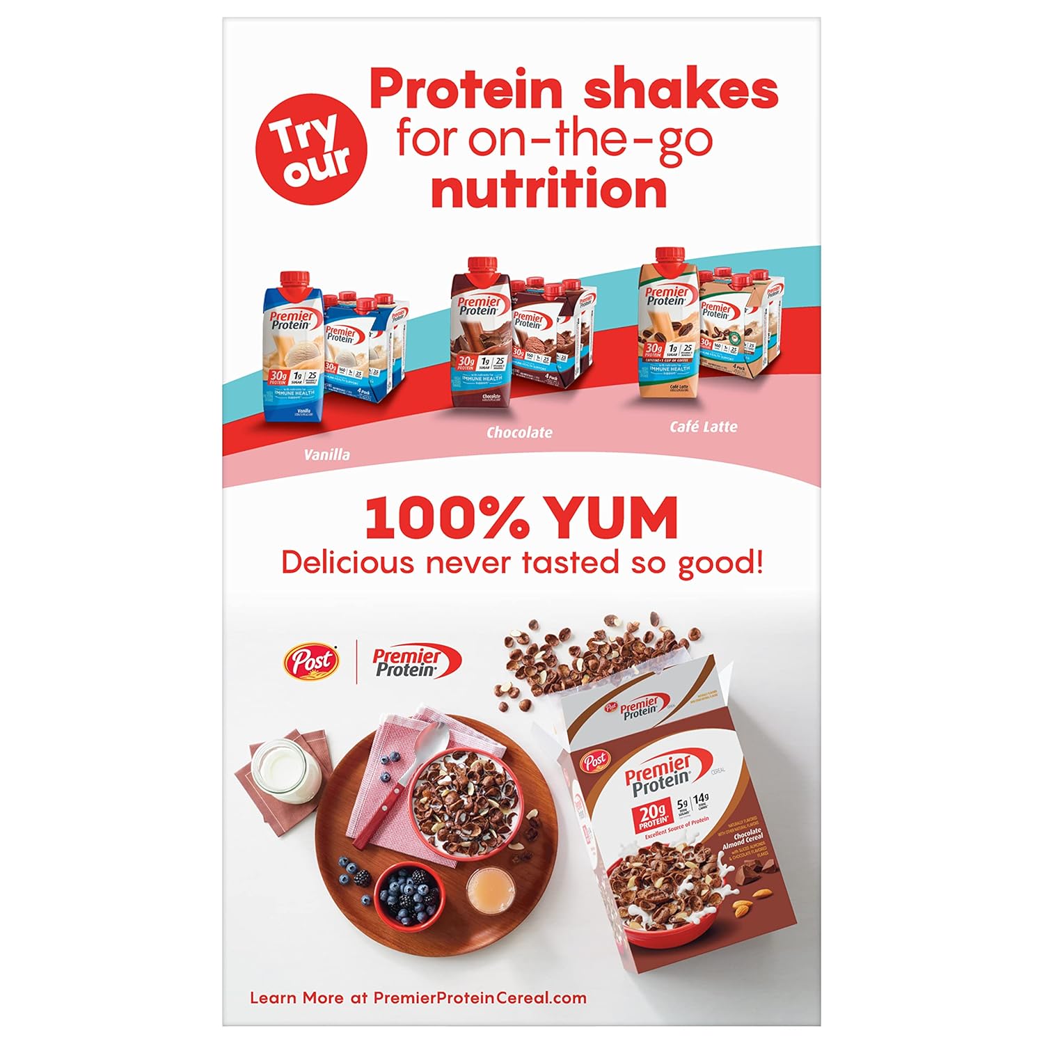 Premier Protein Mixed Berry Almond Cereal, Protein Cereal Flakes Mixed with Dried Berries and Sliced Almonds, Contains 20g of Protein Per Serving, 9 OZ Box