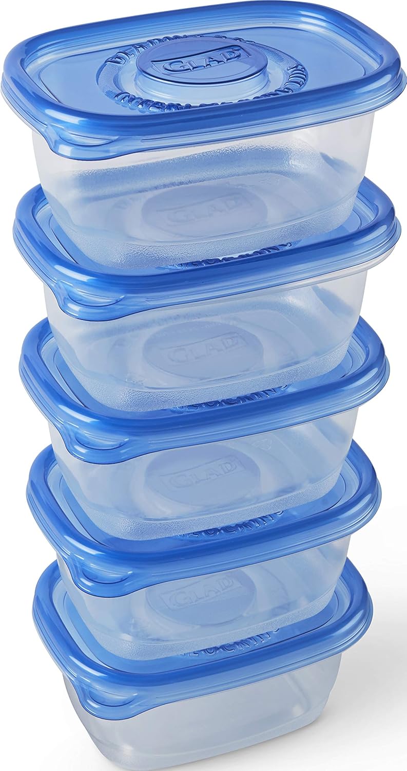 Glad GladWare Medium Rectangle Food Storage Containers with Lids, BPA Free Plastic for Soups Salads and Meal Prep, Airtight Leak Resistant, Microwave Dishwasher Freezer Safe, 24 Oz, 5 Count