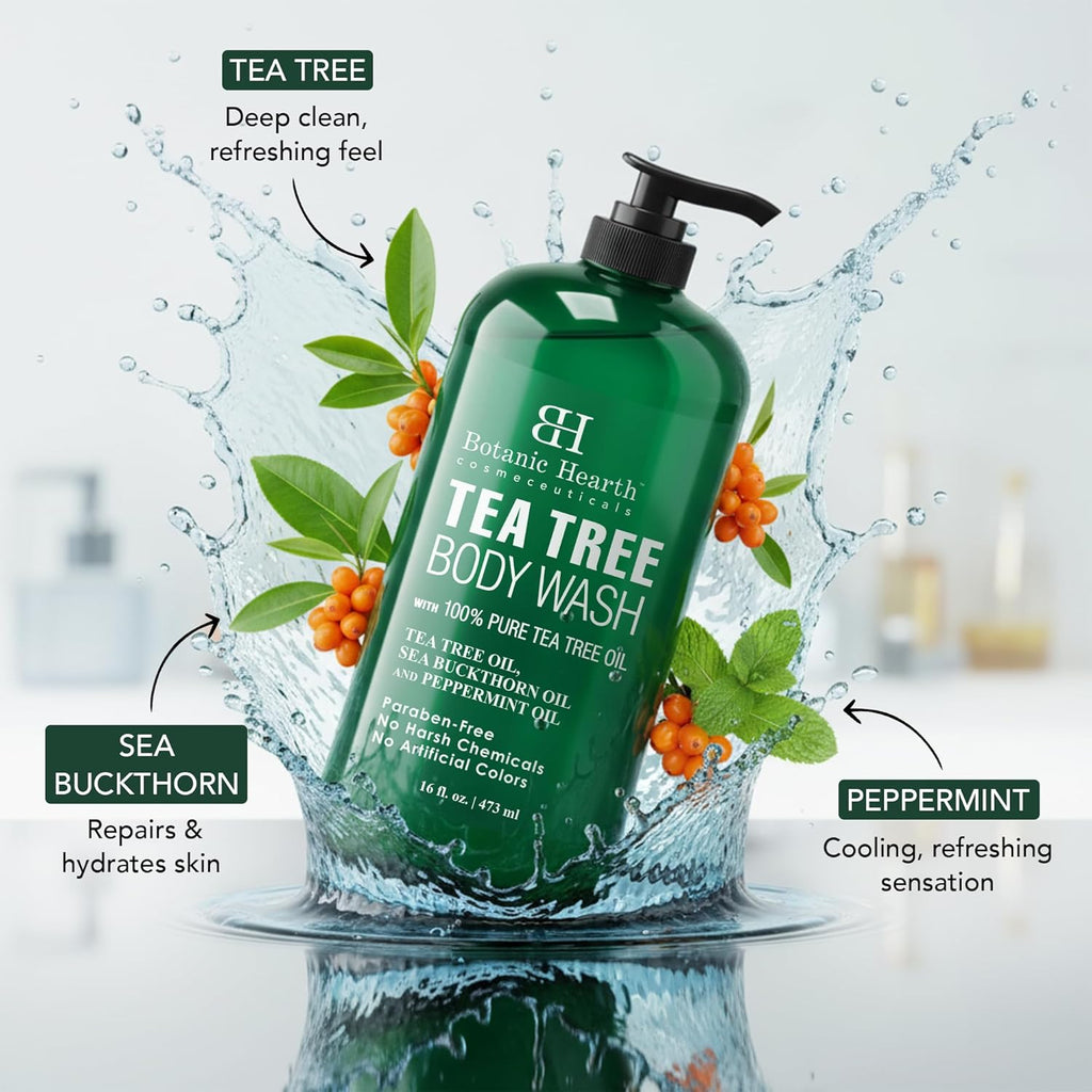 Botanic Hearth Tea Tree Body Wash -16 fl oz- All-Natural Antifungal & Odor-Control Shower Gel for Acne, Athlete’s Foot, Ringworm, Jock Itch & Healthy Skin,Sulfate & Paraben Free, for Men and Women