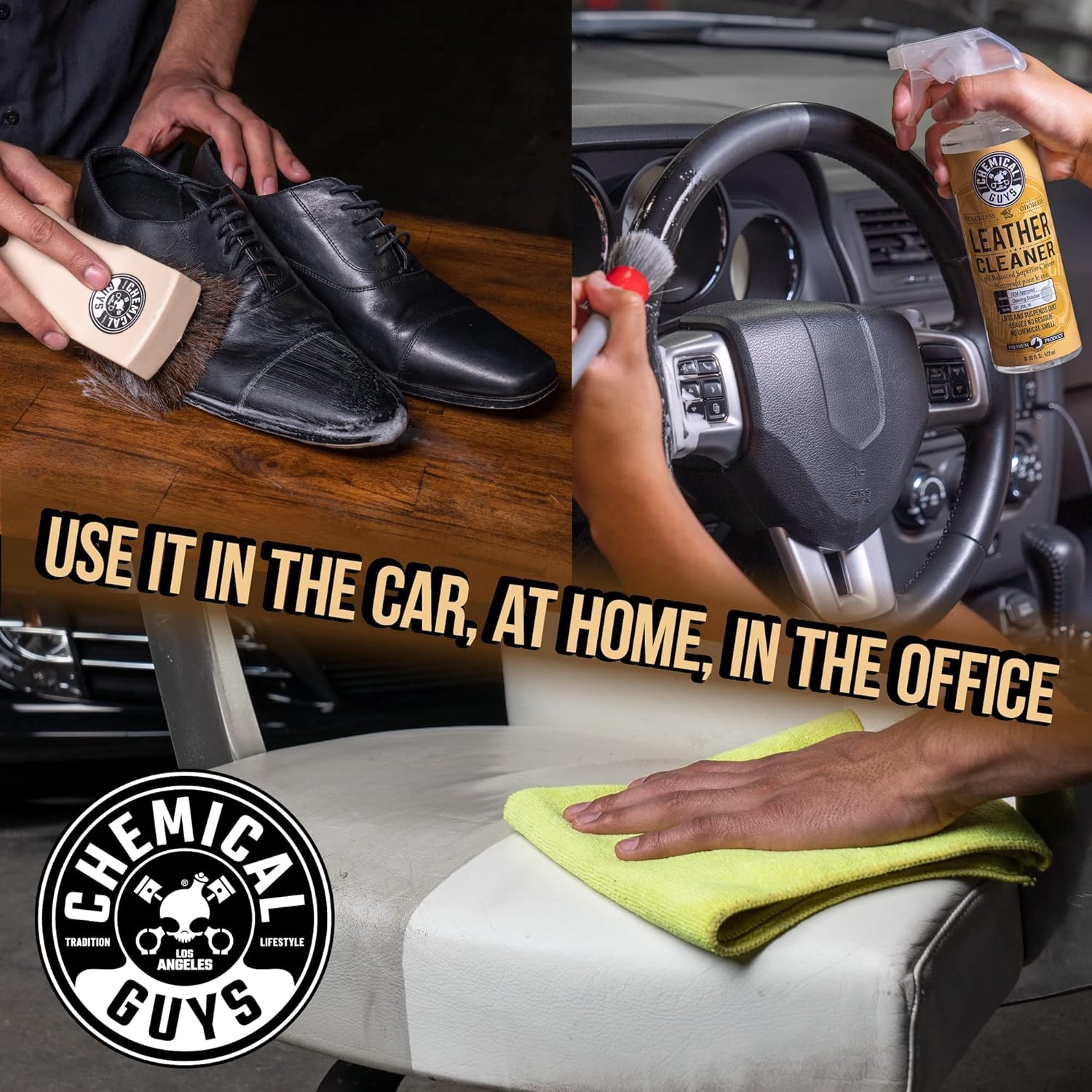 Chemical Guys Leather Cleaner and Conditioner Kit - Car Cleaner and Conditioner, Safely Cleans & Conditions Leather Car Interiors, Furniture, Shoes, Boots, Bags, Apparel & More, 2 Bottles (16 oz Each)