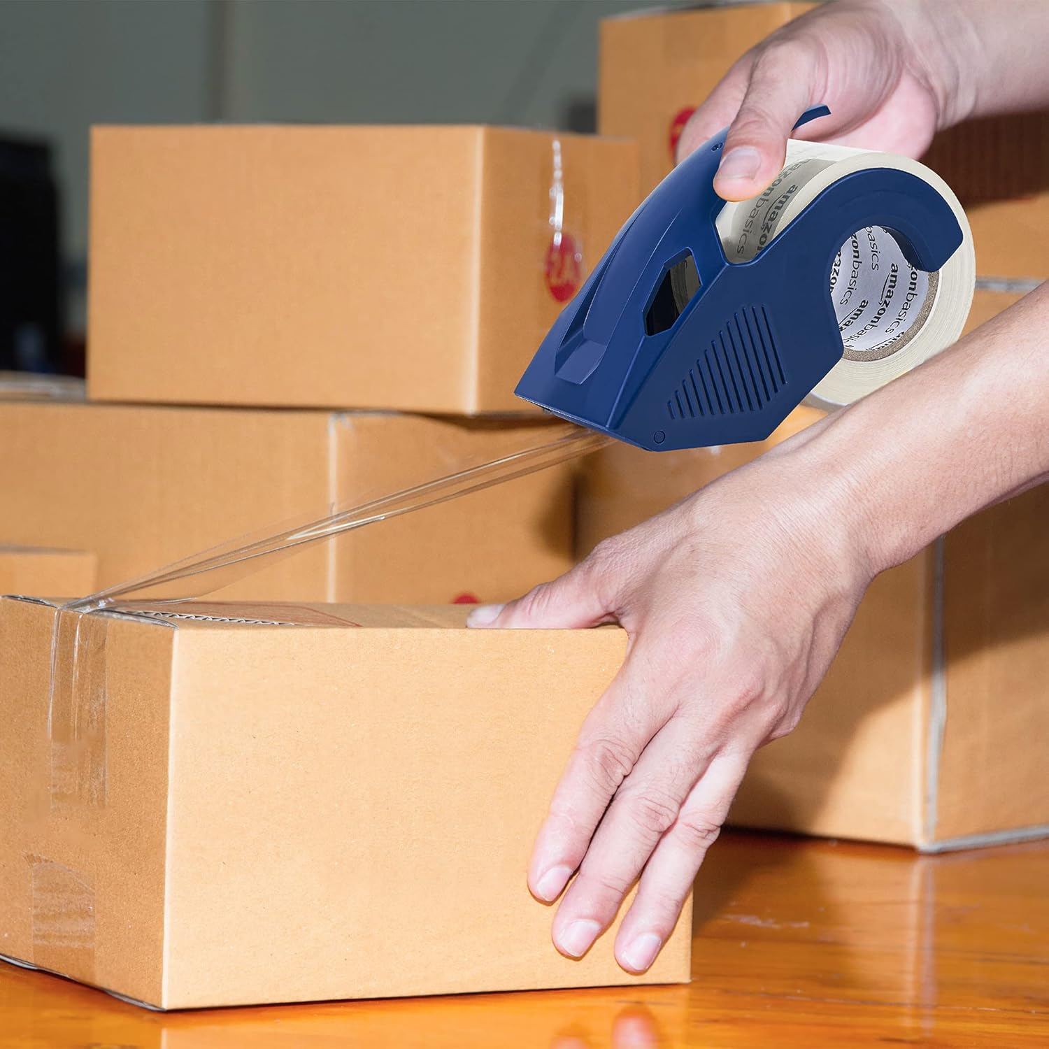Amazon Basics Heavy Duty Packaging Tape with Dispenser for Shipping, Sealing Boxes, Moving and Storing, 1.88" x 22.2 yds, 6-Pack, 4.33 x 2.64 x 2.36 in