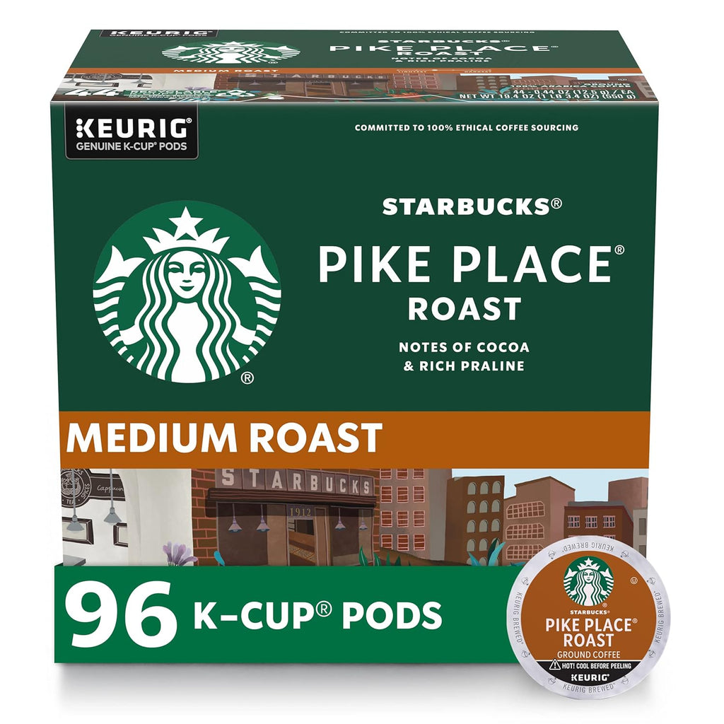 Starbucks K-Cup Coffee Pods, Medium Roast Hot or Iced Coffee, Pike Place Roast, 96 Keurig Pods