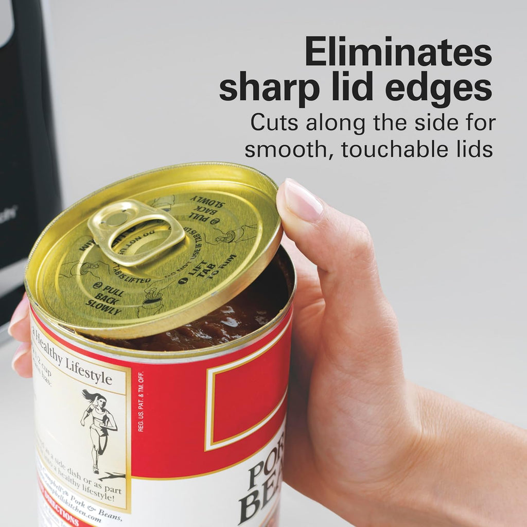 Hamilton Beach Smooth Touch Electric Automatic Can Opener with Easy Push Down Lever, Eliminates Sharp Edges, Opens All Standard-Size and Pop-Top Cans, Extra Tall, Black and Chrome (76606AG)