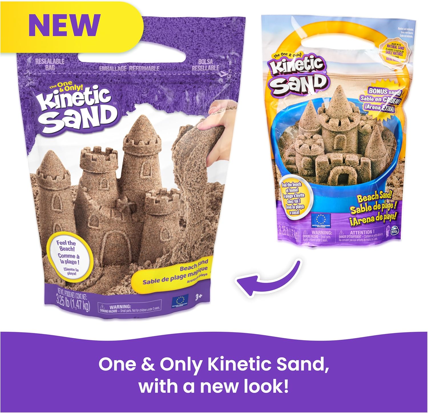 Kinetic Sand, 3.25lbs Beach Play Sand, Amazon Exclusive, Moldable Sensory Toys for Kids, Resealable Bag (Packaging May Vary), for Ages 3 and up