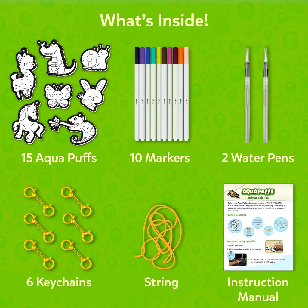 Skillmatics Aqua Puffs - 3D Art Kit, Animals, Mess-Free Paint by Number Craft for Kids, DIY Color & Inflate Activity, Travel & Creative Gift for Girls & Boys Ages 4, 5, 6, 7, 8, 9, 10