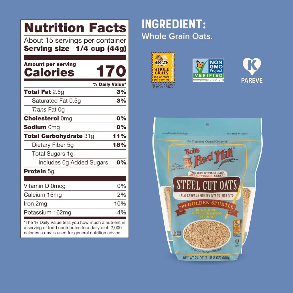 Bob's Red Mill Steel Cut Oats, 24oz (Pack of 4) - Non GMO, Whole Grain, Vegan, Kosher